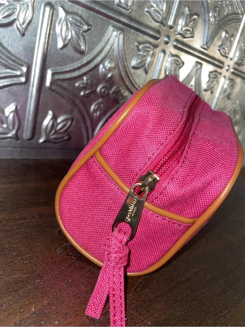 Spartina Pink Canvas Cosmetic travel Pouch with Gold Sailboat Embroidery